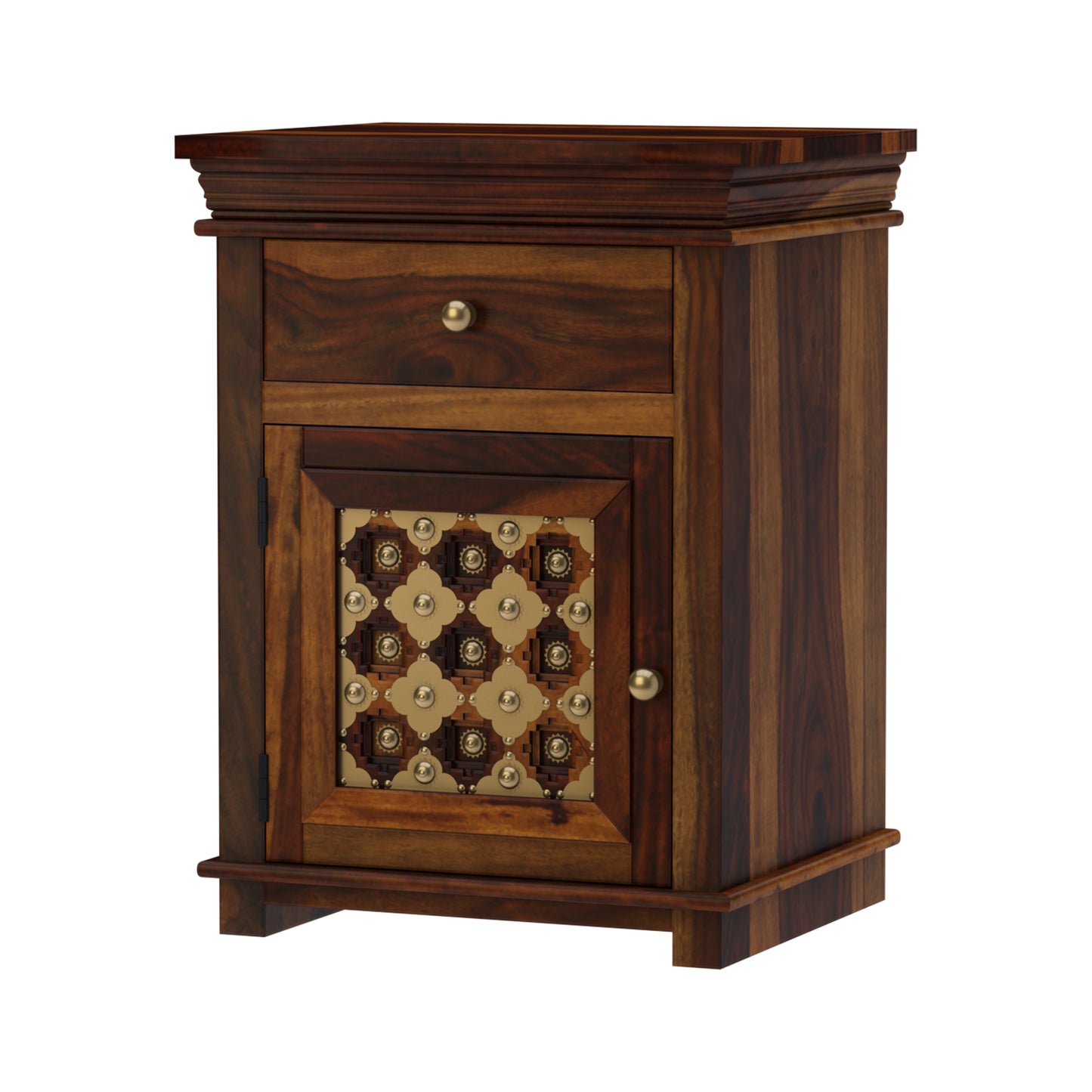 Brass Fusion Bedside by Induscraft in Solid Sheesham Wood
