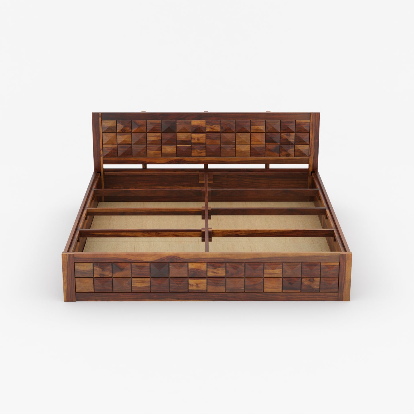 Diamond Sheesham Wood Bed by Induscraft | King & Queen Sizes with Storage Options
