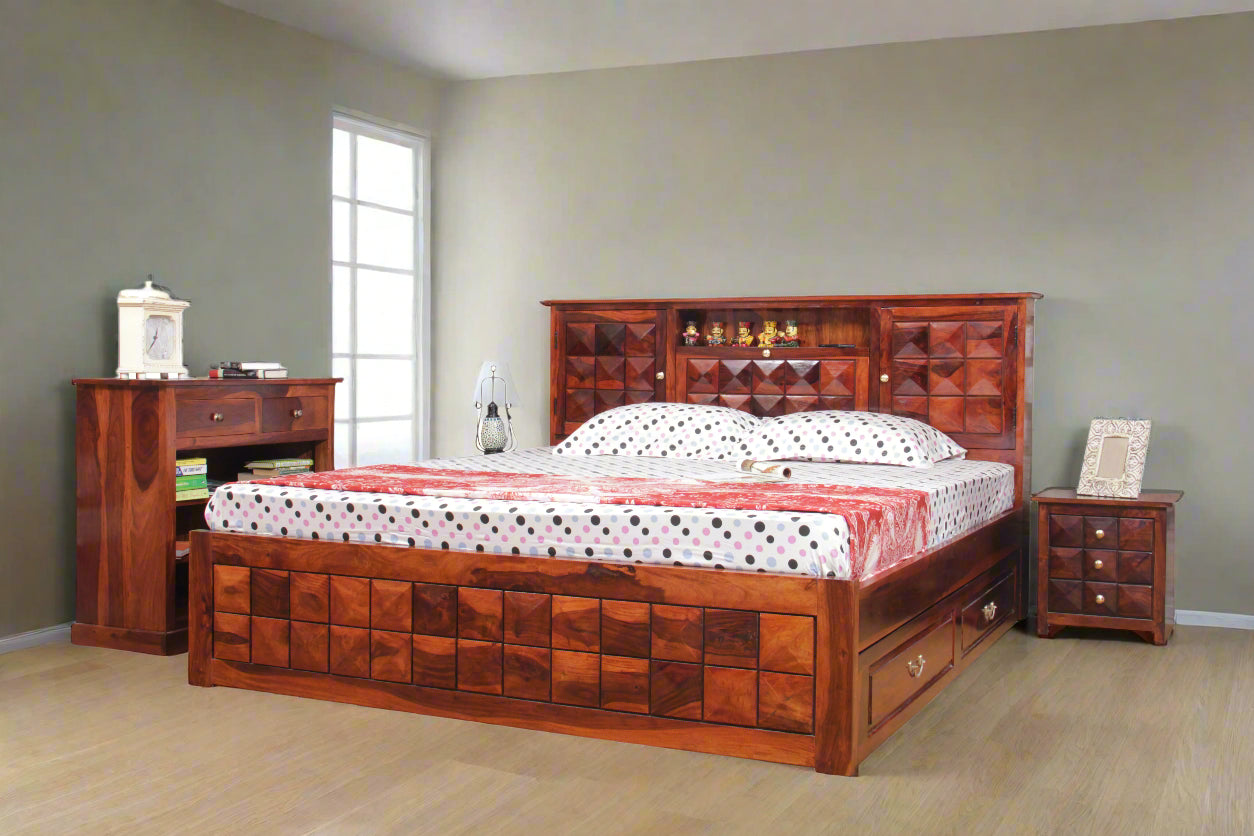 Antilla Deux Sheesham Wood Bed by Induscraft | King & Queen Sizes | Storage Options