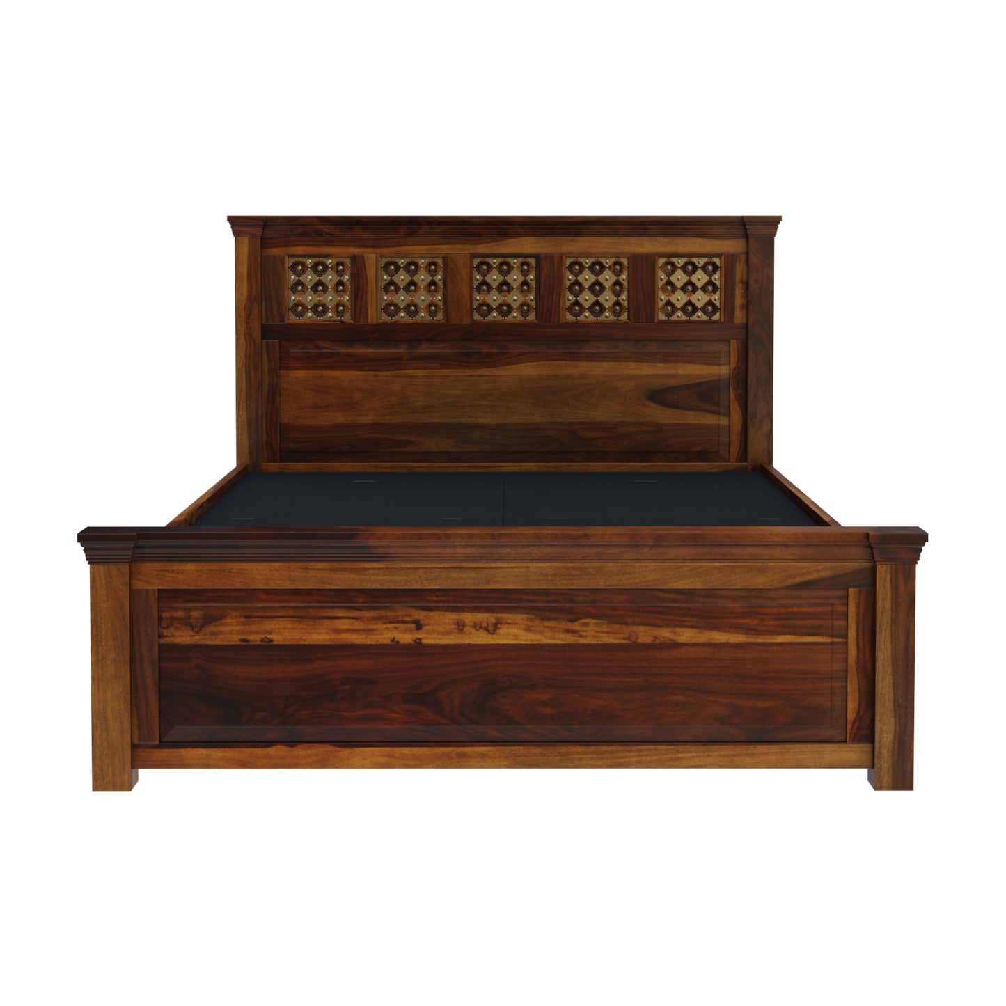 Brass Fusion Bed by Induscraft in Solid Sheesham Wood King & Queen Sizes with Storage Options