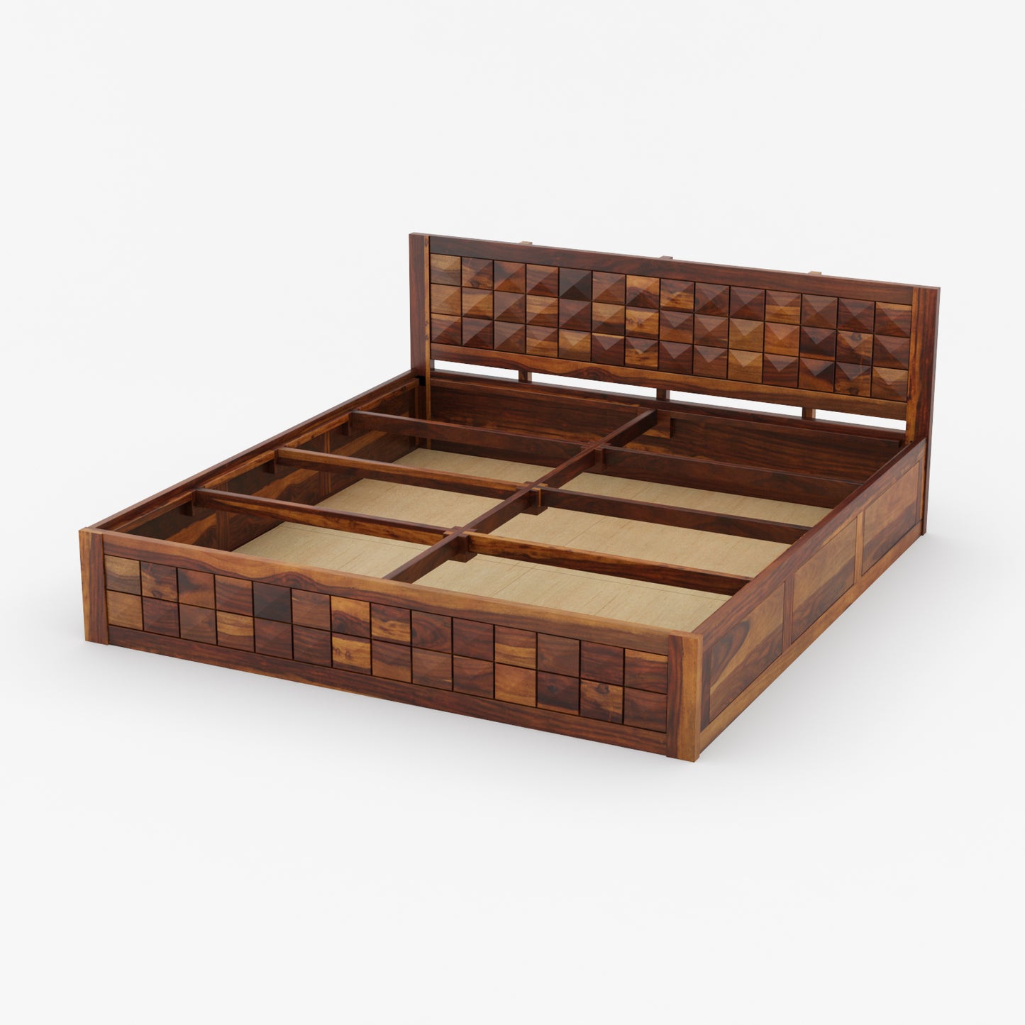 Diamond Sheesham Wood Bed by Induscraft | King & Queen Sizes with Storage Options
