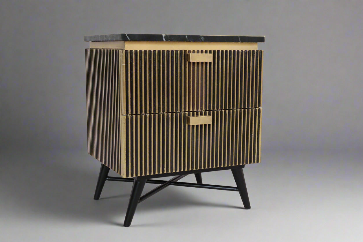 Aurum Bedside Cabinet by Induscraft with Brass Accents and Marble Top