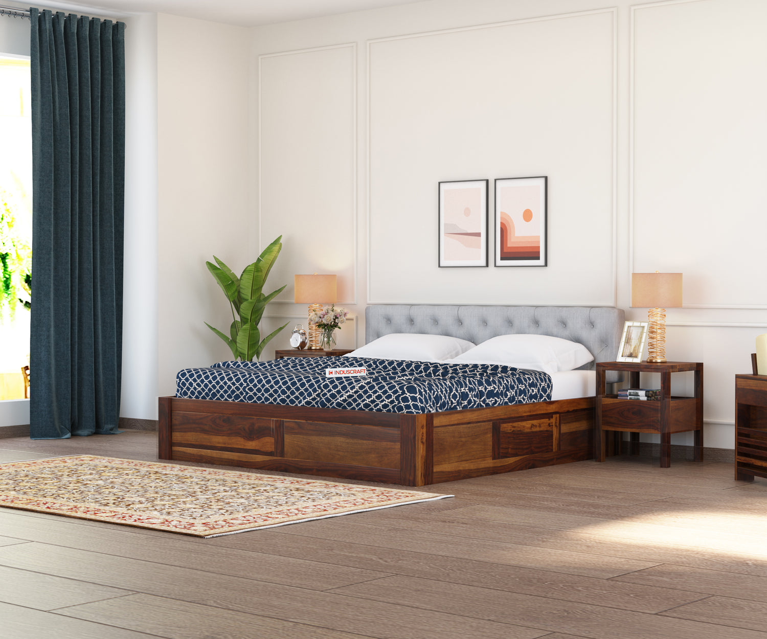 Fabisha Sheesham Wood Bed by Induscraft | King & Queen Sizes with Storage Options