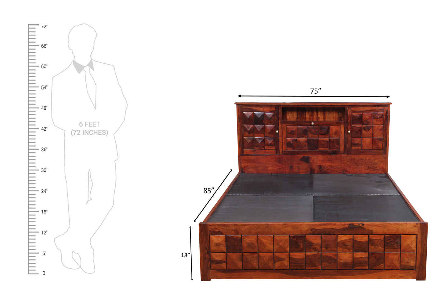 Antilla Deux Sheesham Wood Bed by Induscraft | King & Queen Sizes | Storage Options