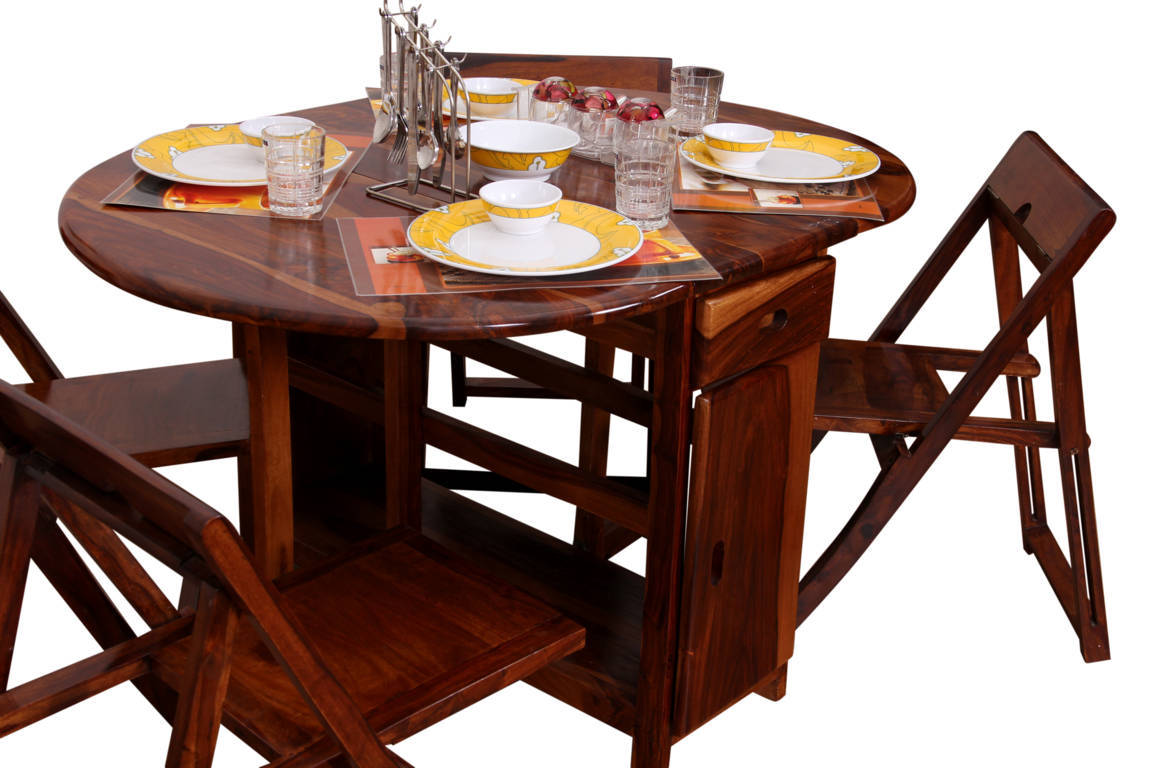 Spicy Folding Sheesham Wood Dining Table Set – Compact, Versatile, and Elegant