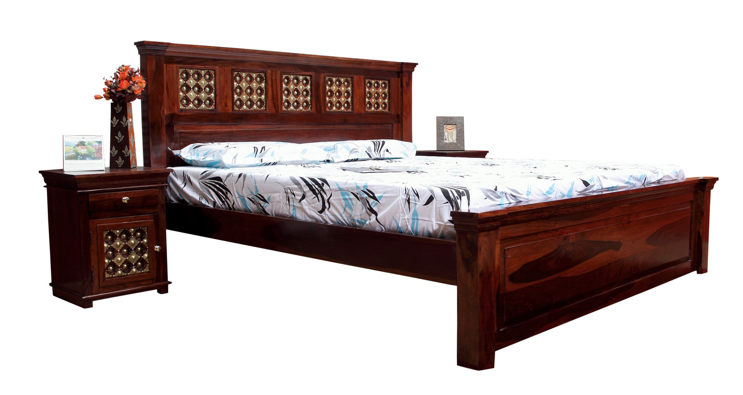 Brass Fusion Bed by Induscraft in Solid Sheesham Wood King & Queen Sizes with Storage Options