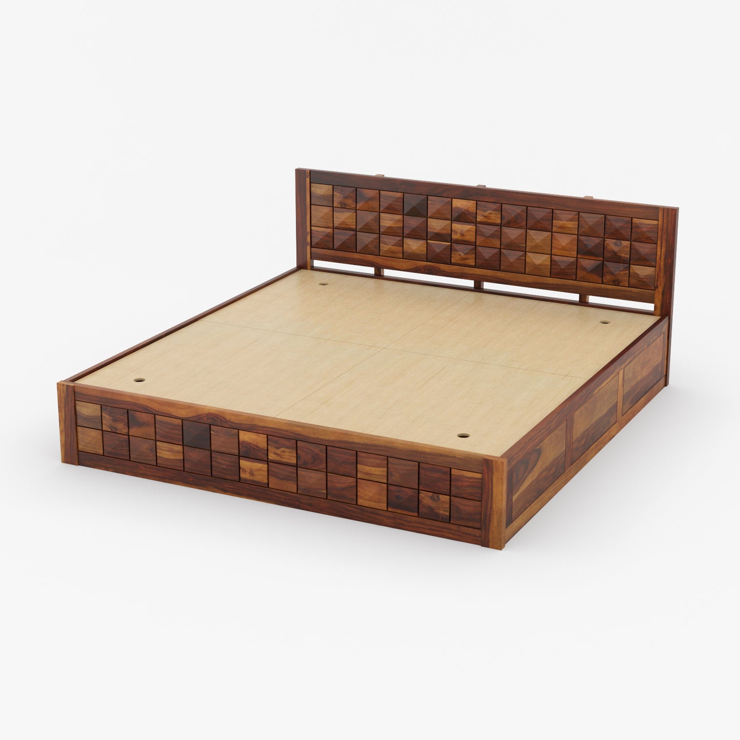 Diamond Sheesham Wood Bed by Induscraft | King & Queen Sizes with Storage Options
