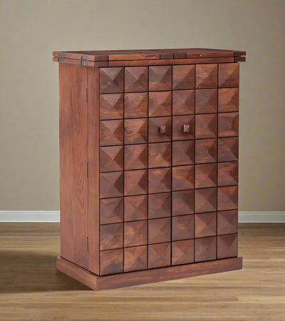 Luxury Sheesham Wood Expandable Modern Diamond Bar Cabinet