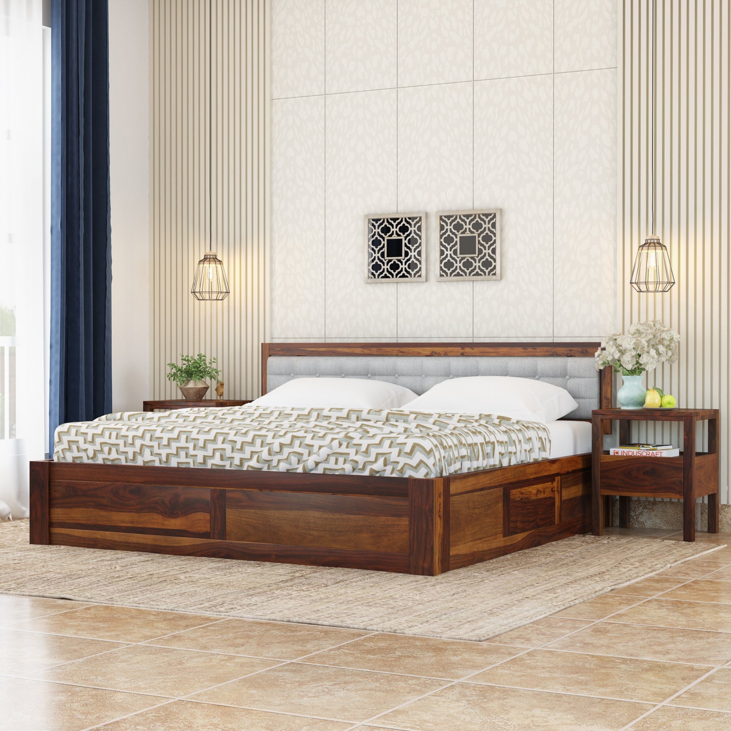 Woofa Sheesham Wood Bed by Induscraft | King & Queen Sizes with Storage Options