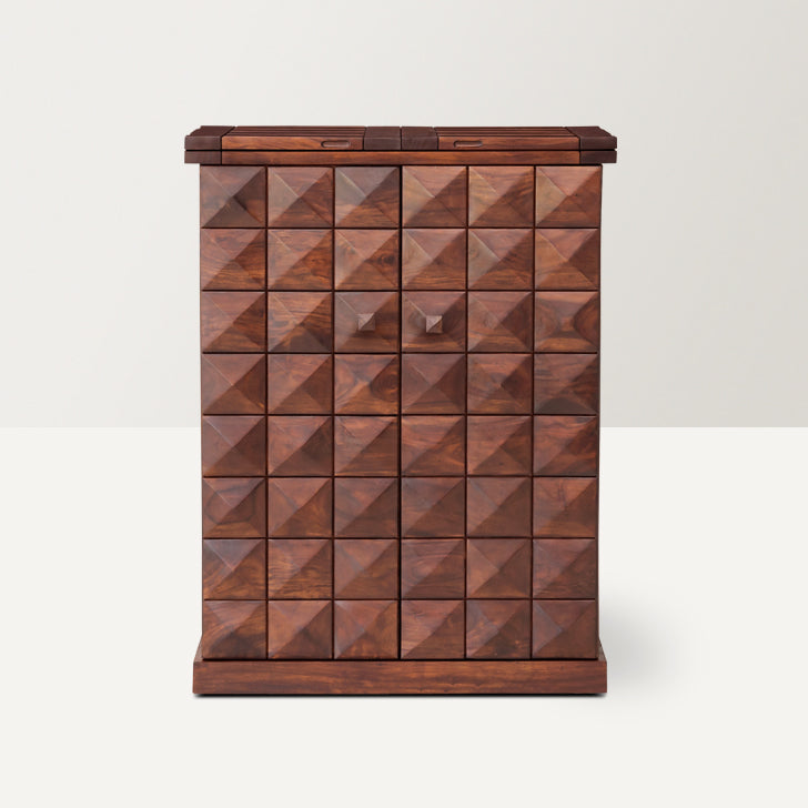 Diamond Bar Cabinet by Induscraft of Solid Sheesham Wood Expandable Storage
