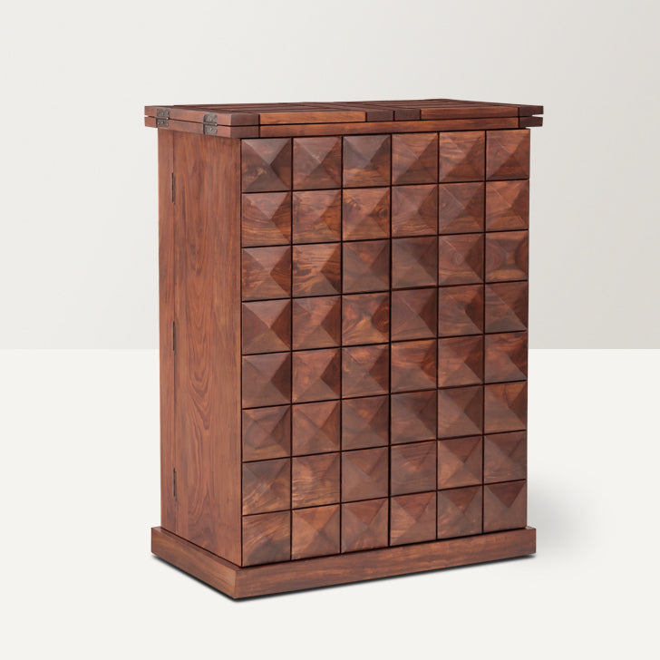 Diamond Bar Cabinet by Induscraft of Solid Sheesham Wood Expandable Storage