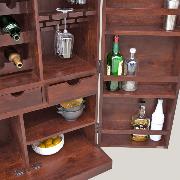 Diamond Bar Cabinet by Induscraft of Solid Sheesham Wood Expandable Storage