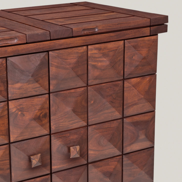 Diamond Bar Cabinet by Induscraft of Solid Sheesham Wood Expandable Storage