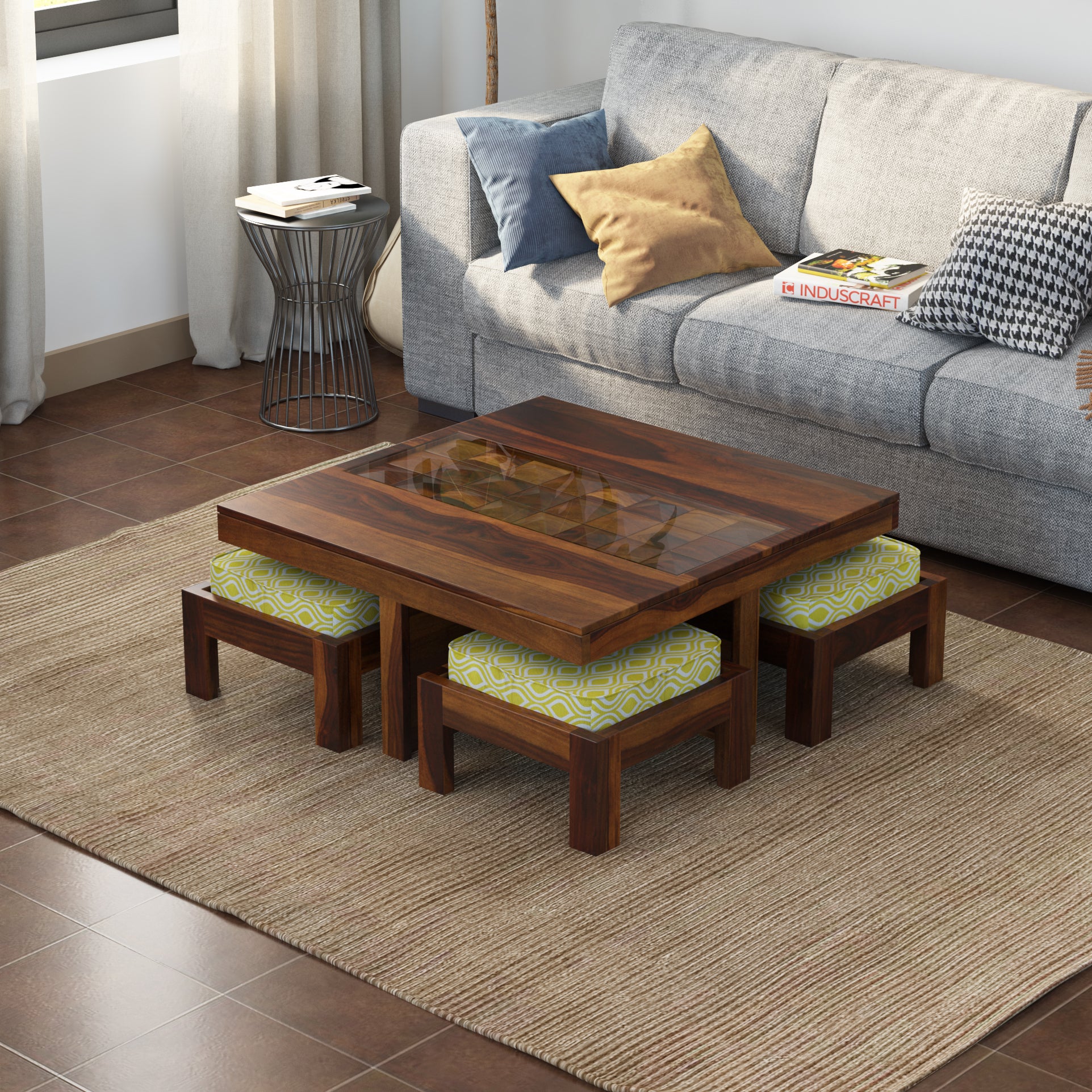 Glass Ottoman With Stools Underneath Greer Glass Coffee Table CB