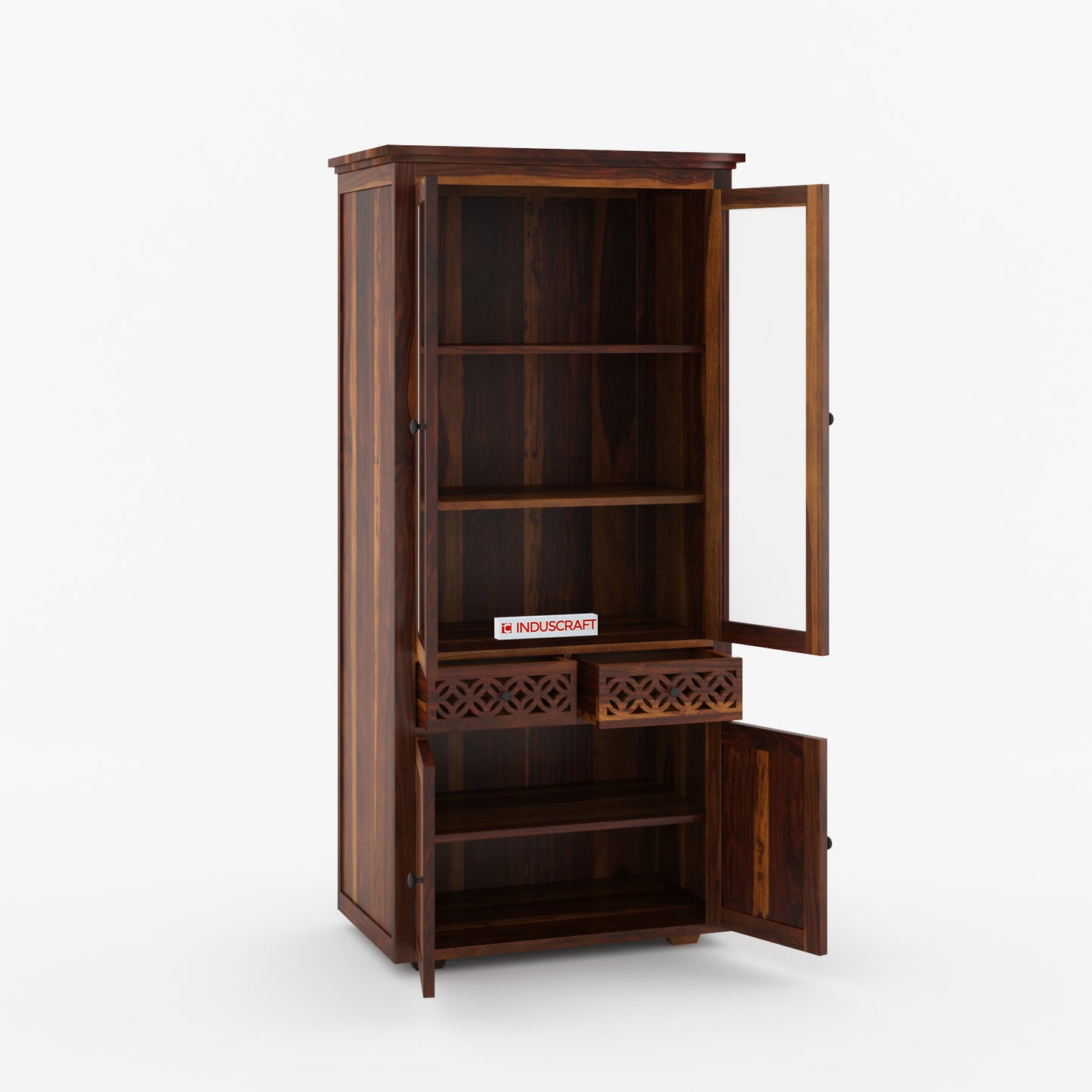 Disa Display Cabinet in Solid Sheesham Wood with Glass Doors by Induscraft