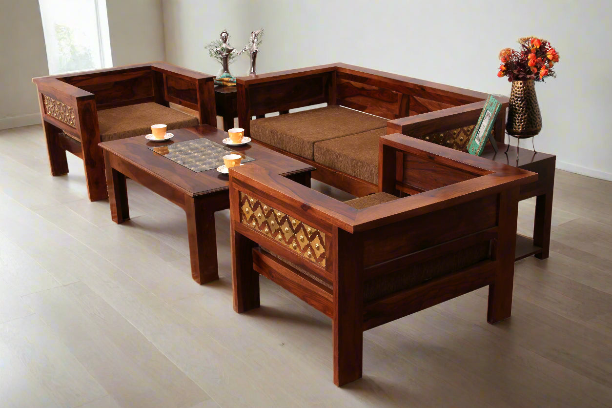 Rajwada Brass Sofa (2 Seater) by Induscraft in Solid Sheesham Wood