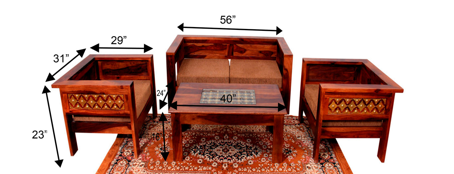 Rajwada Brass Sofa (2 Seater) by Induscraft in Solid Sheesham Wood