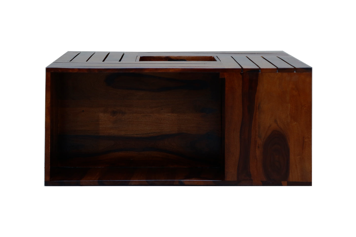 Orbit Sheesham Wood Coffee Table with Removable Tray & Bookshelf Storage – Square Design