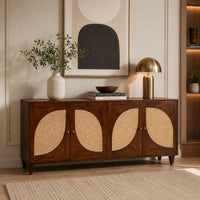 Petal Arch Solid Wood 4 Door Cane Sideboard
