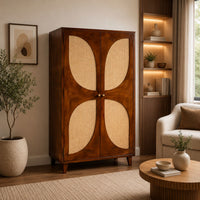 Petal Solid Wood 2 Door Cane Wardrobe