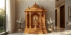Luxury wooden mandir design for home in modern living room interior