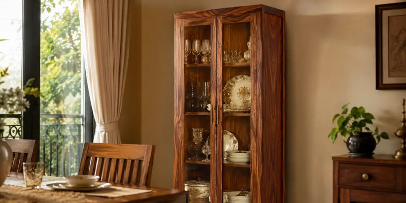 Crockery & Display Cabinet Buying Guide for Indian Homes: Glass-Door Cabinets, Sizes & Wood Types