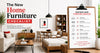 The New Home Furniture Checklist featuring a modern living space with sofa, dining table, bed, storage furniture, and a checklist of essential furniture for a new home.