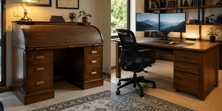 Roll top desk vs open desk for Indian home office - Induscraft