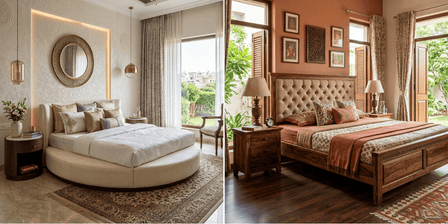Round bed vs King bed bedroom furniture comparison — Induscraft