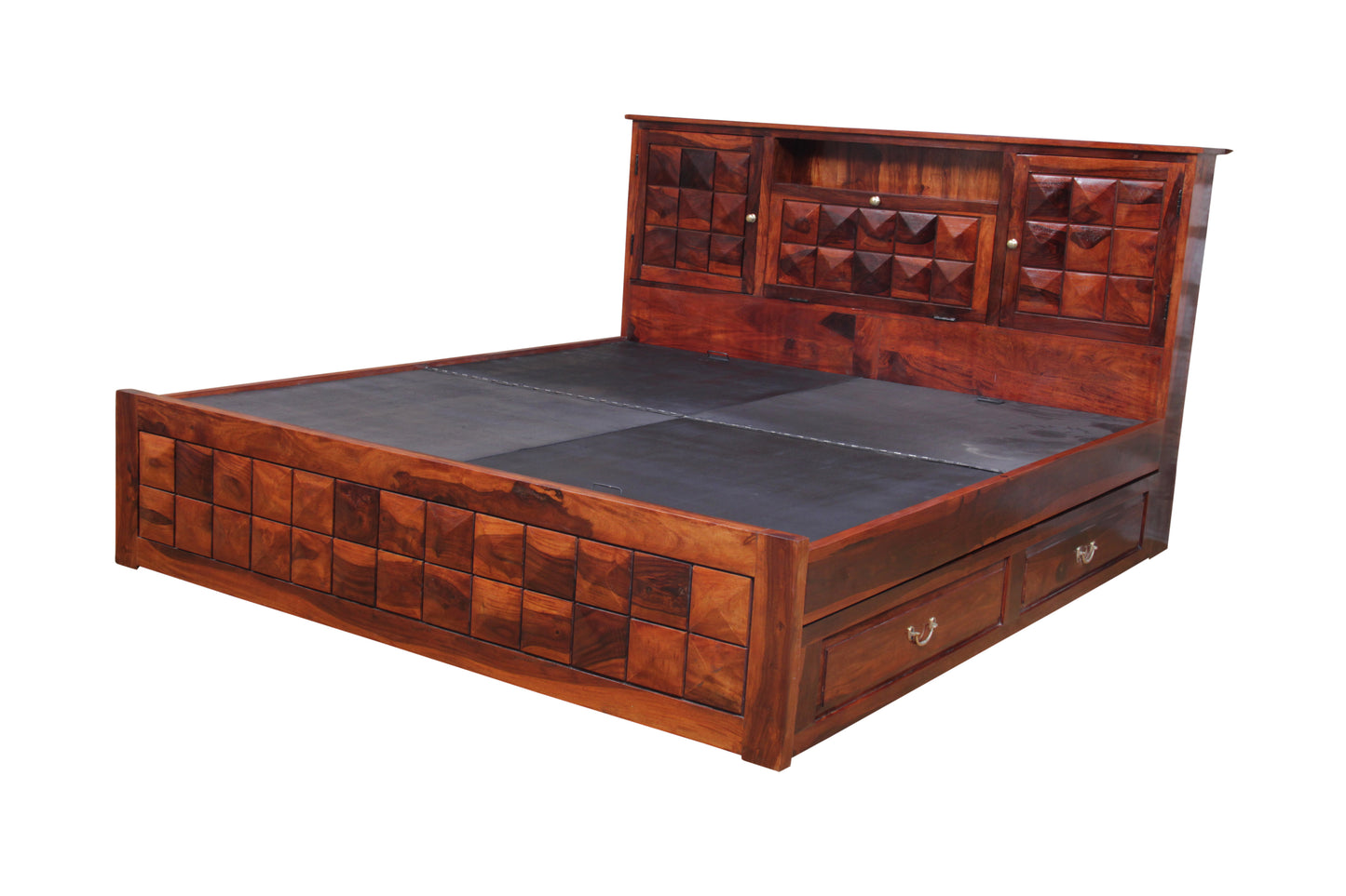 Antilla Deux sheesham wood bed by Induscraft "Headboard Storage" | King & Queen Sizes with Storage Options