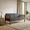 Solid Wood 2-Seater Sofa with Slatted Arms & Cushions Contemporary Wooden Sofa