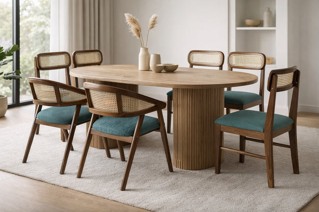 Acacia Wood Oval Dining Set Option 1