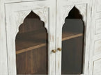 White Distressed Wooden Sideboard Cabinet with Carved Glass Doors