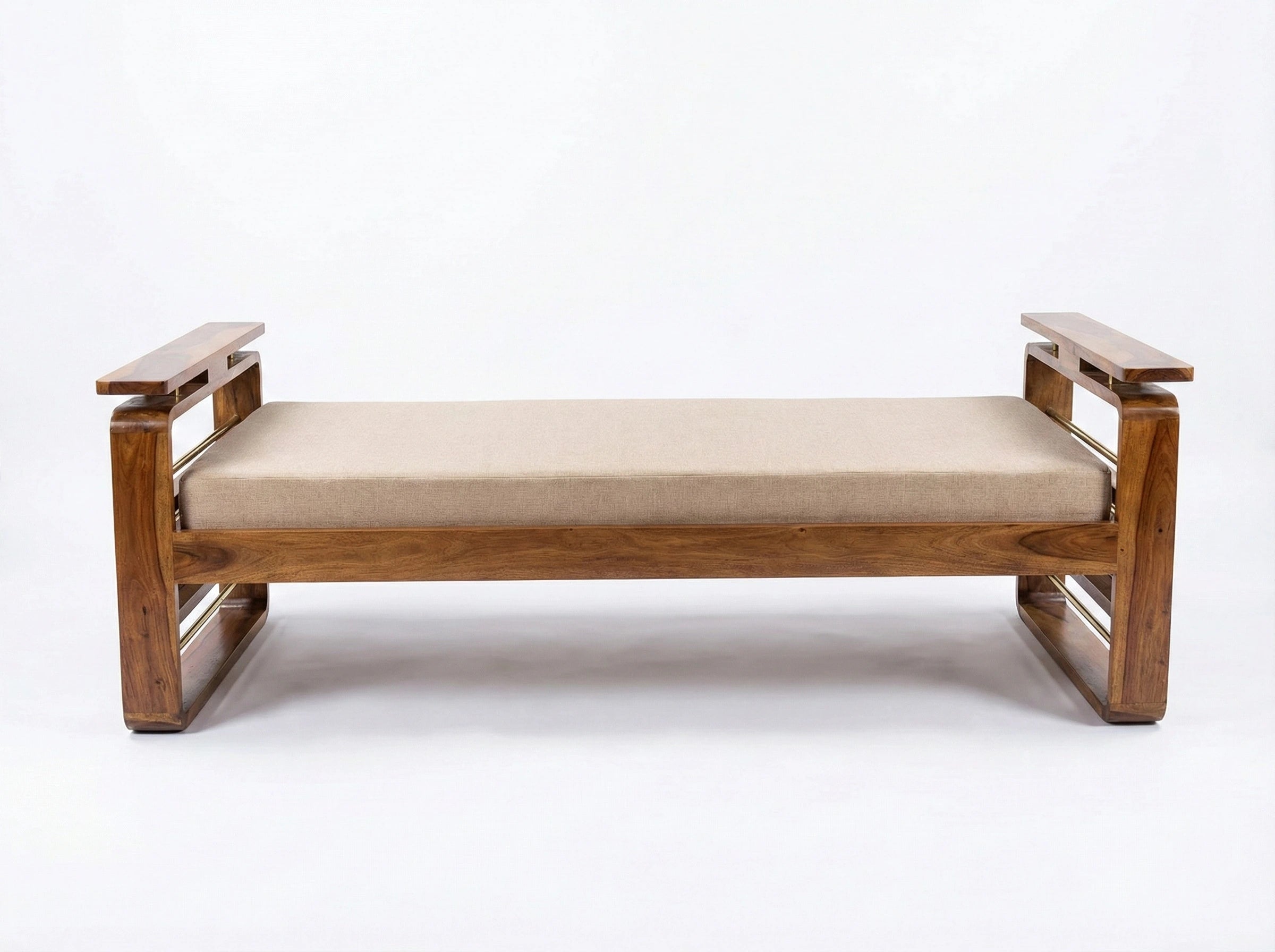 Brahmika Solid Wood Diwan with Cane Panel & Upholstered Cushion
