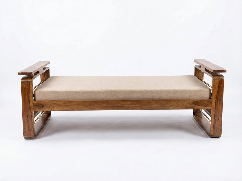 Brahmika Solid Wood Diwan with Cane Panel & Upholstered Cushion