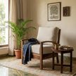 Solid Wood Lounge Armchair with Striped Upholstery