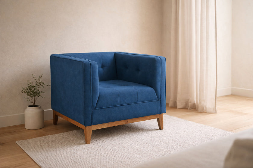 Solid Wood Modern Lounge Chair with Upholstered Fabric Seat