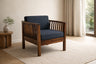 Solid Wood Armchair with Slatted Sides & Upholstered Cushion Contemporary Wooden Accent Chair
