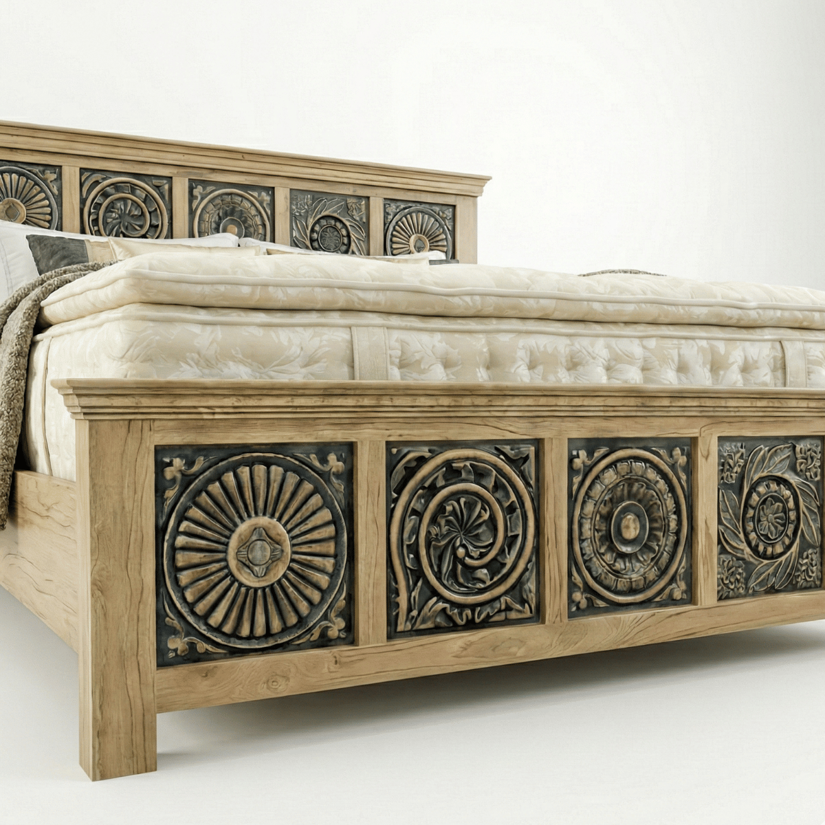 Meher Bed Without Storage in Old Mix Wood by Induscraft