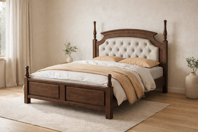Classic Solid Wood Storage Bed with Button-Tufted Upholstered Headboard