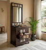 Solid Wood Dressing Table with Decorative Tile Inlay & Mirror
