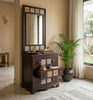 Solid Wood Dressing Table with Decorative Tile Inlay & Mirror