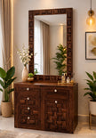 Solid Wood Dressing Table with Textured Panel Design & Storage Stool