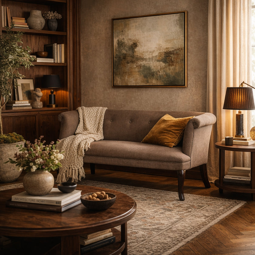 Classic Upholstered Wooden Bench Sofa with Rolled Arms