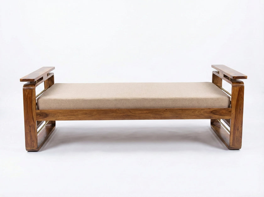 Brahmika Solid Wood Diwan with Cane Panel & Upholstered Cushion