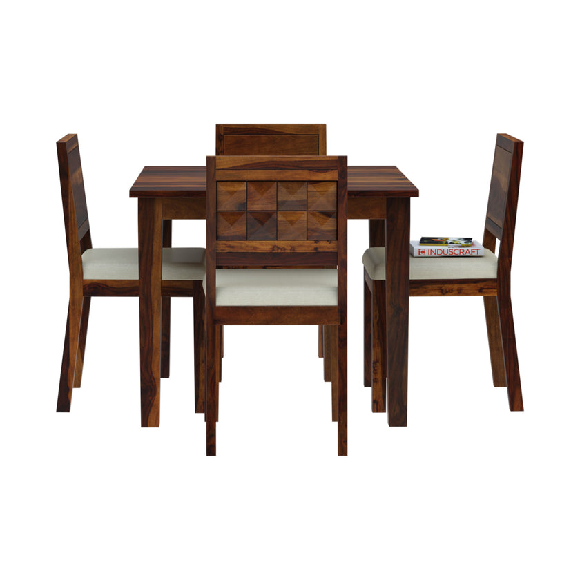 Antilla Square Sheesham Wood Modern 4 Seater Dining Set in a white background