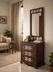 Solid Wood Dressing Table with Decorative Tile Inlay & Mirror