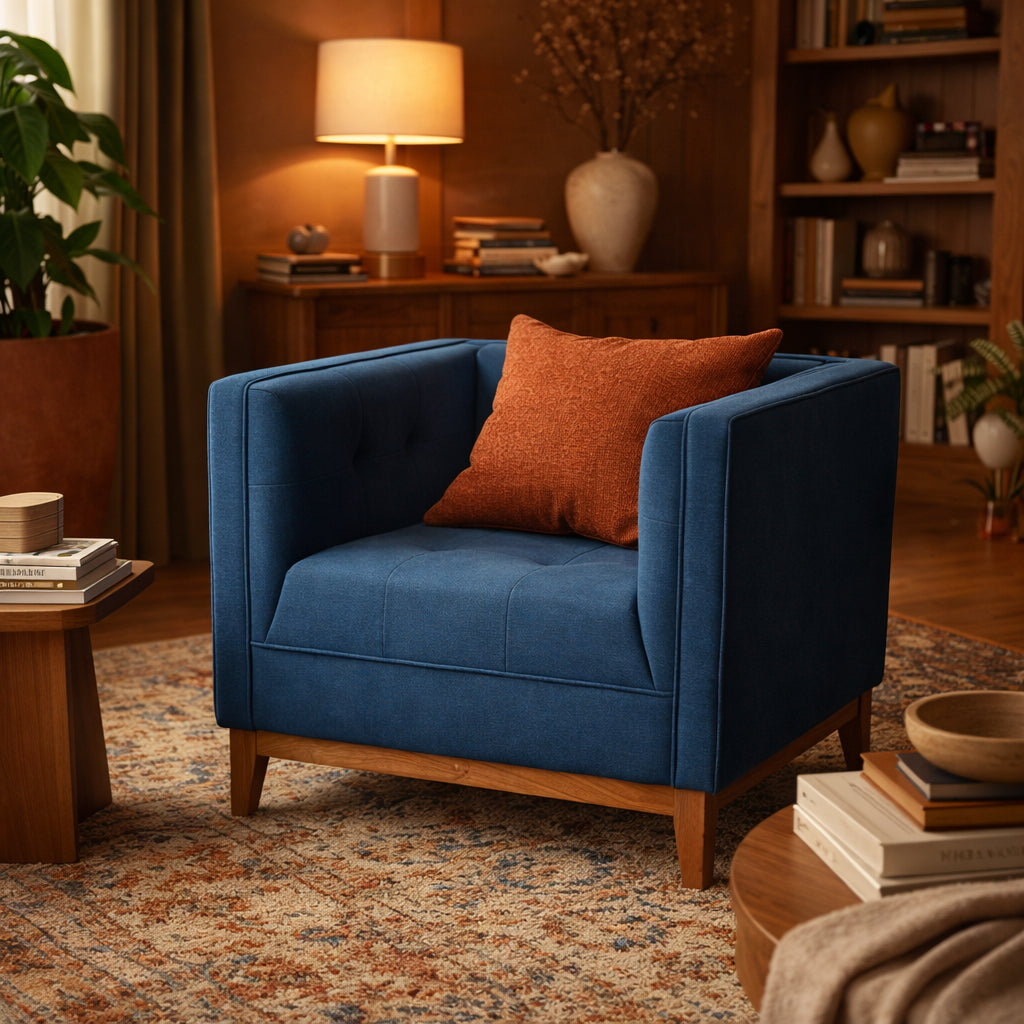 Solid Wood Modern Lounge Chair with Upholstered Fabric Seat