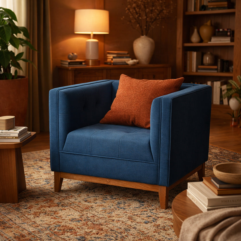 Solid Wood Modern Lounge Chair with Upholstered Fabric Seat
