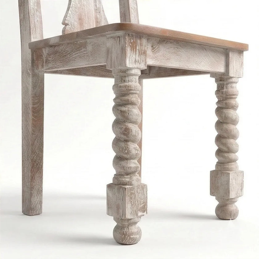Mathilide Solid Wood Rustic Dining Set with Hand-Carved Chairs & Bench